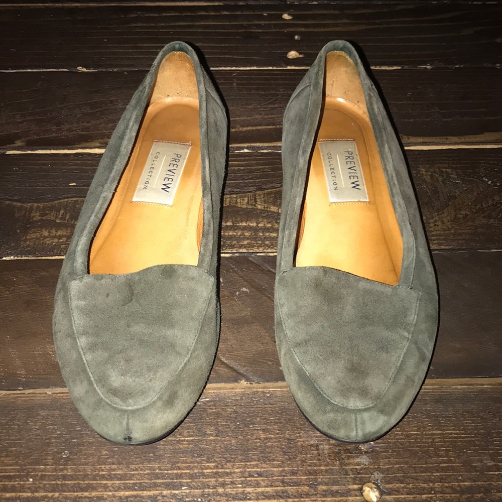 Preview collection army green suede slip ons